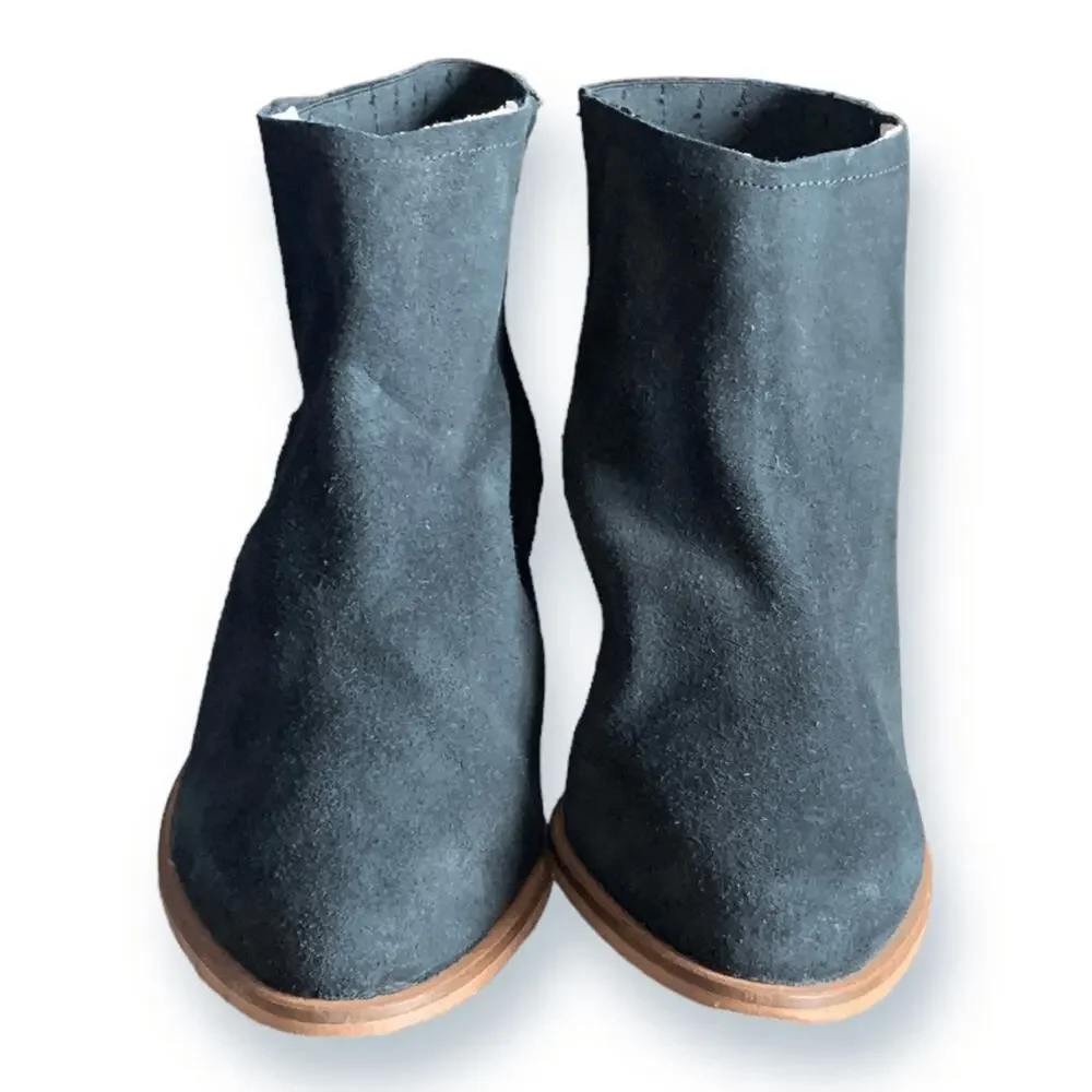 Matt‎ Bernson Black Suede Ankle Boots Stacked Heel Leather Bootie Classic 8.5